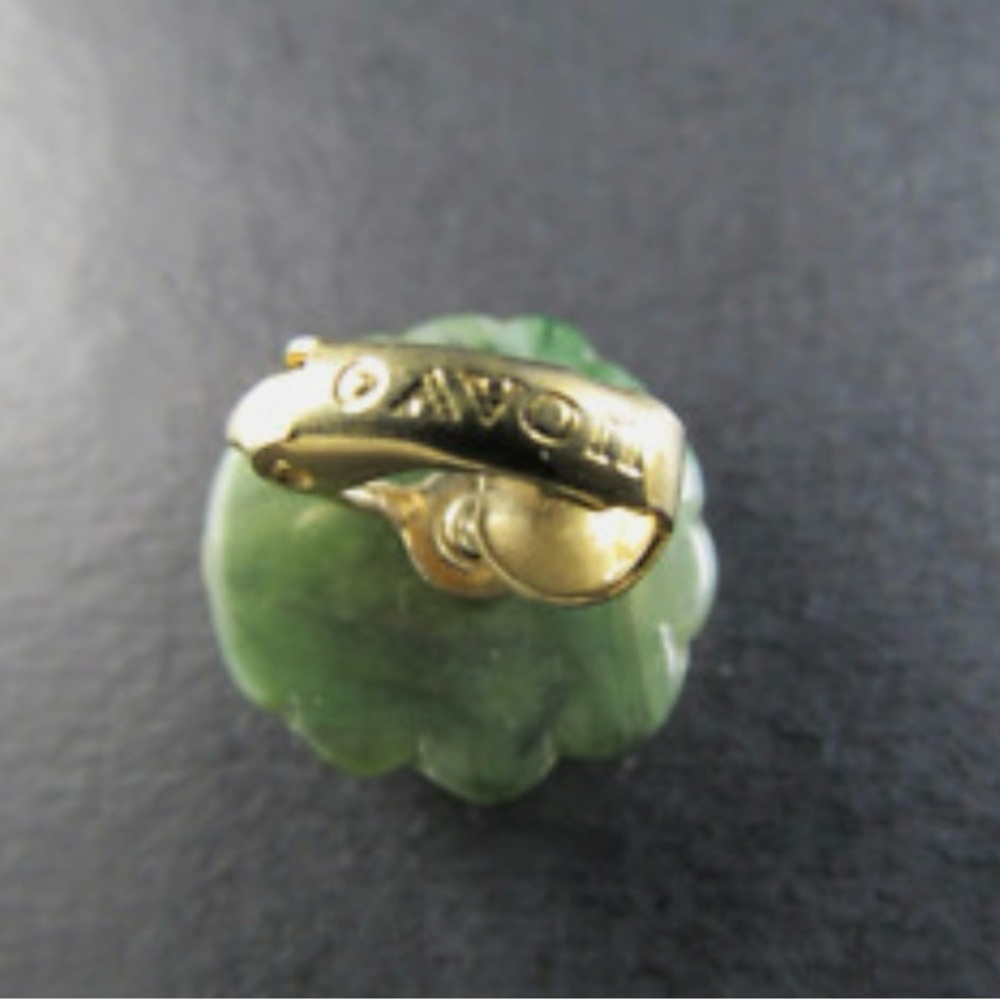 Vintage Rare Jade Clipon Earrings Green Women’s Jewelry - Picture 4 of 5
